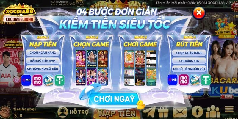 Tham gia trải nghiệm tại xocdia88 chỉ từ 3 bước đơn giản